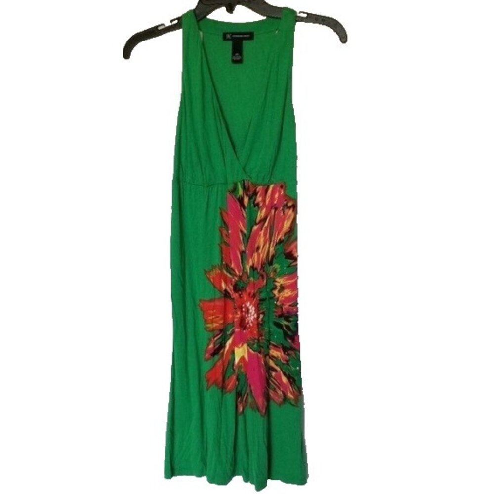 INC International‎ Concepts Womens Dress XS Kelly Green Floral Sleeveless Beach